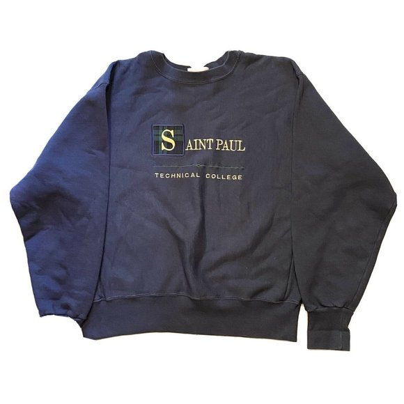 Vintage St. Paul’s Tech College Navy Crew Neck Sweater XL - Picture 1 of 7